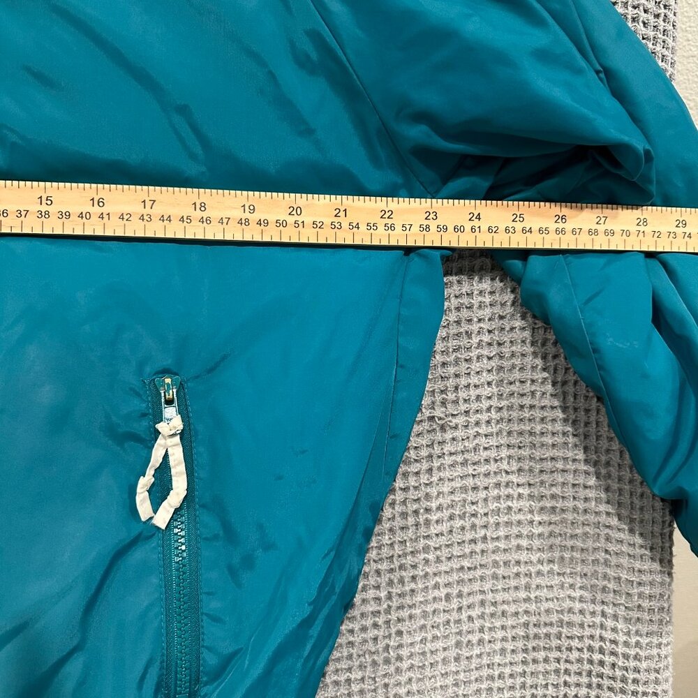 Vintage 90s Y2K Women's Medium Teal and White Reversible Puffer Bomber Jacket - Picture 6 of 12